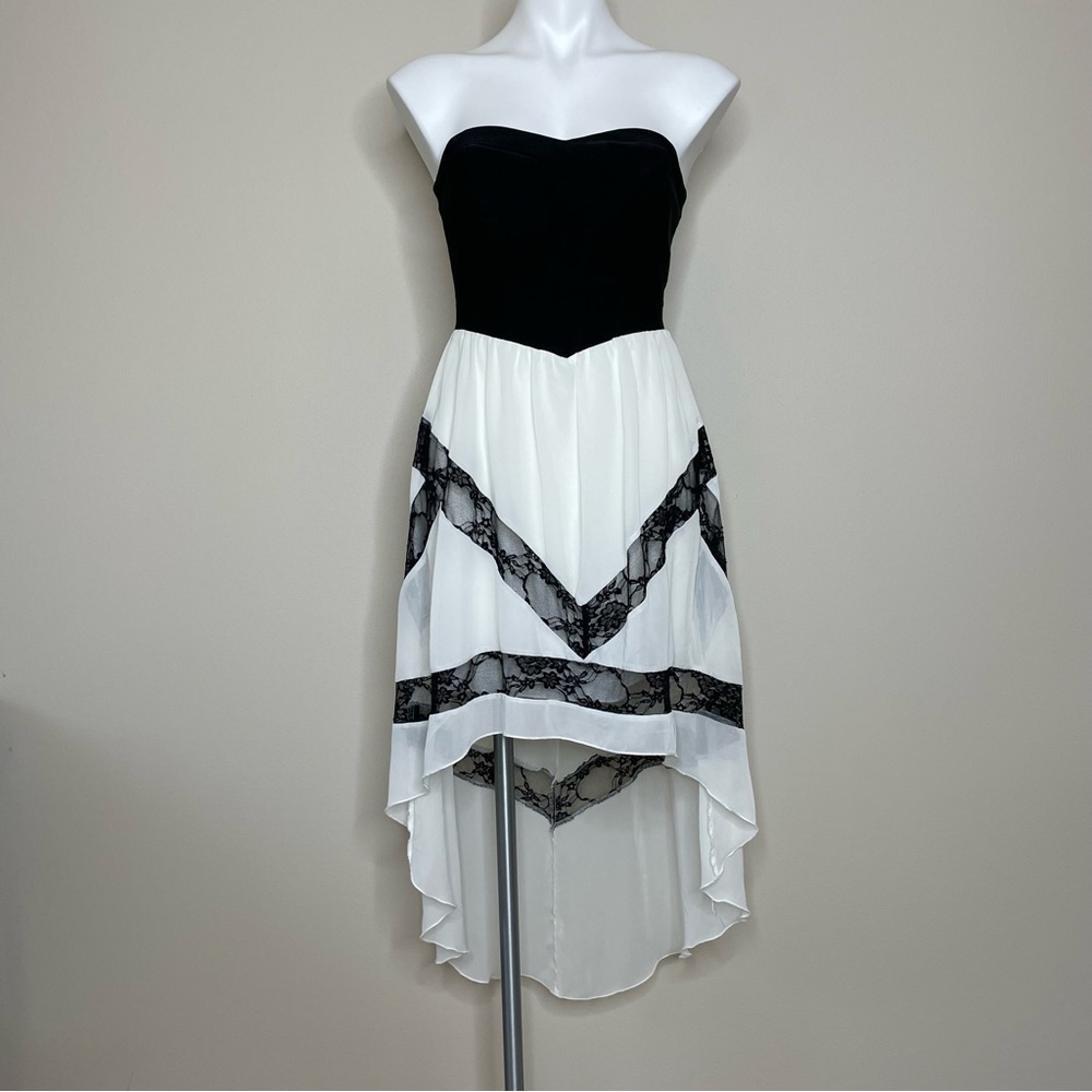 Speechless Black and White High Low Dress with Lace Inserts